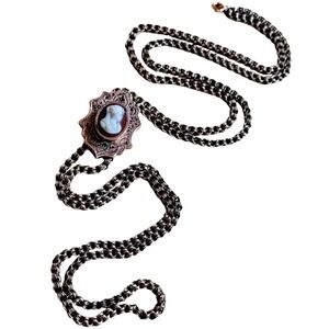 Antique Victorian Book Chain Cameo Fob necklace VTG 14k Gold Filled ornate 40"
